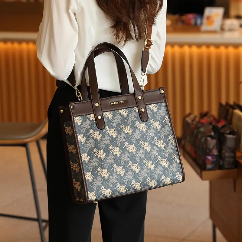H YXIANG Microfiber Synthetic Leather Tote Bag Shopping Bag Handbag Women's Blue-3