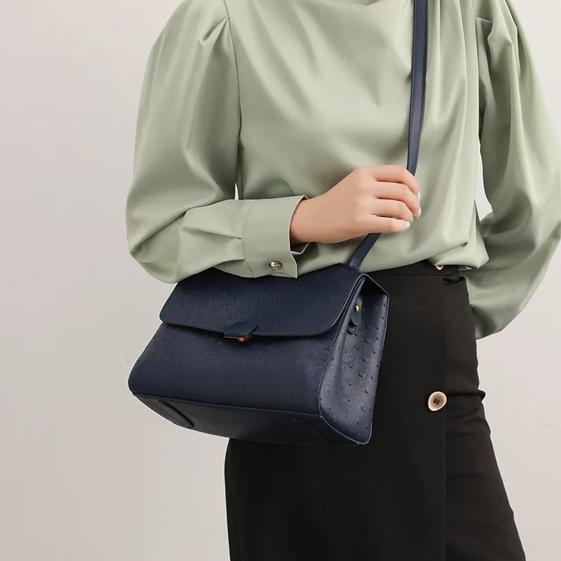 H YXIANG Microfiber Synthetic Leather Handbag Women's Dark Blue-2