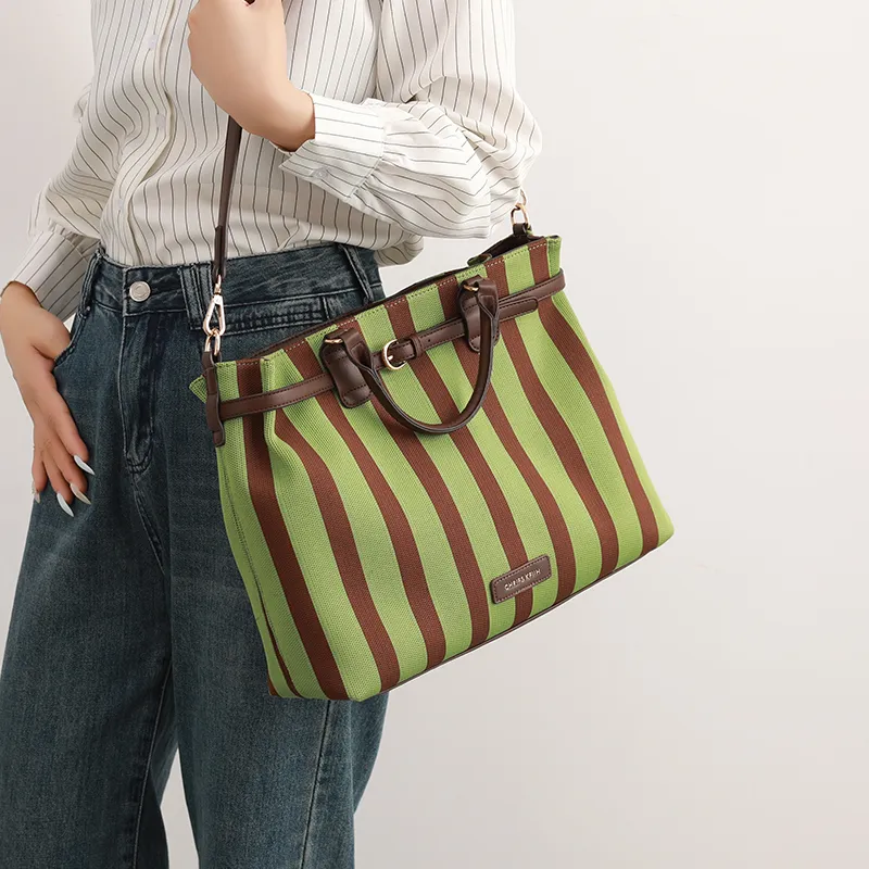 H-YXIANG Canvas Canvas Bag One Shoulder Double Shoulder Crossbody Handbag Regular Women's Green-3