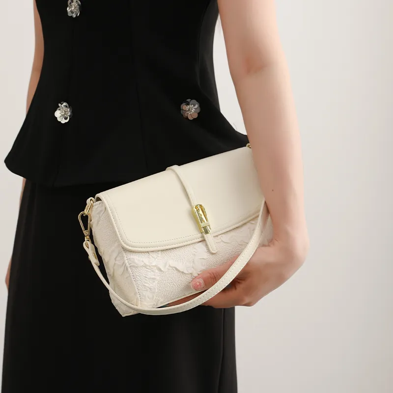 H YXIANG Microfiber Synthetic Leather Crossbody Bag, Shoulder Bag Women's Ecru-3