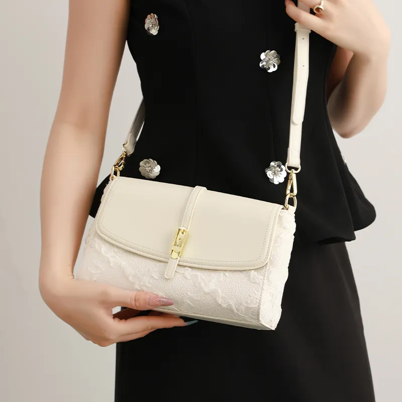 H YXIANG Microfiber Synthetic Leather Crossbody Bag, Shoulder Bag Women's Ecru-2