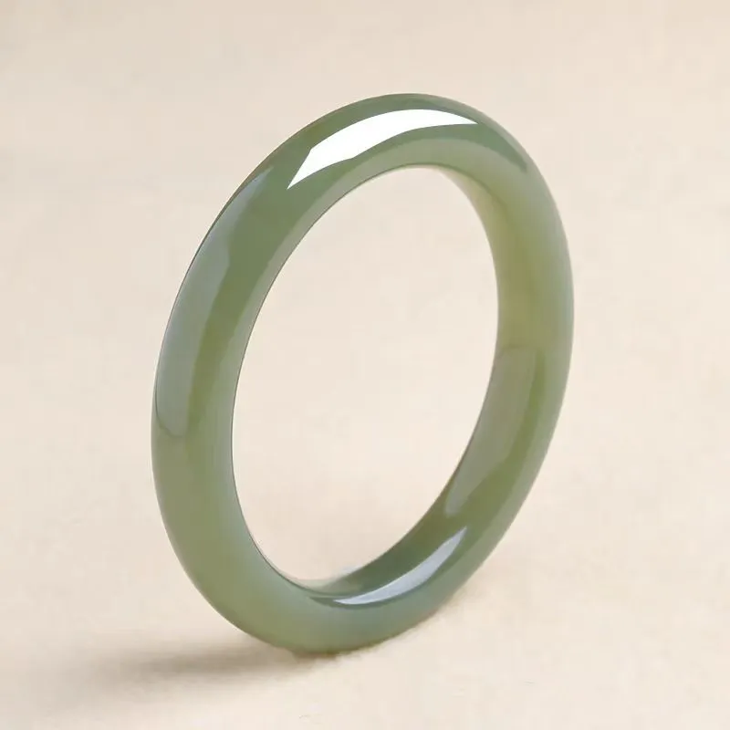 Cuizu Hetian Jade Bangles Pale Greenish White Jade Unisex-6
