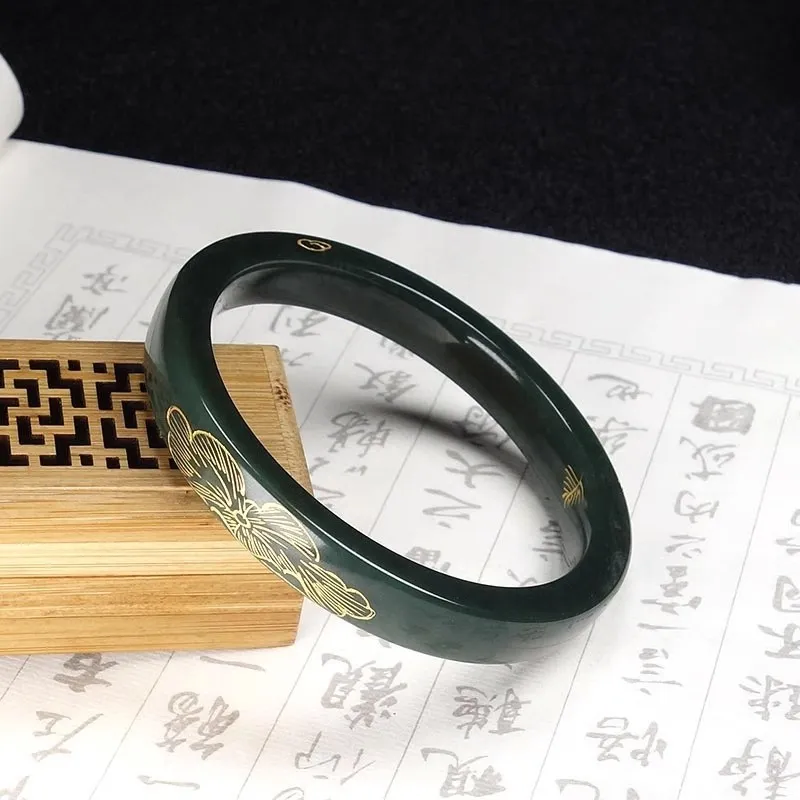 Cuizu Hetian Jade Bangles Green Jade Unisex-2