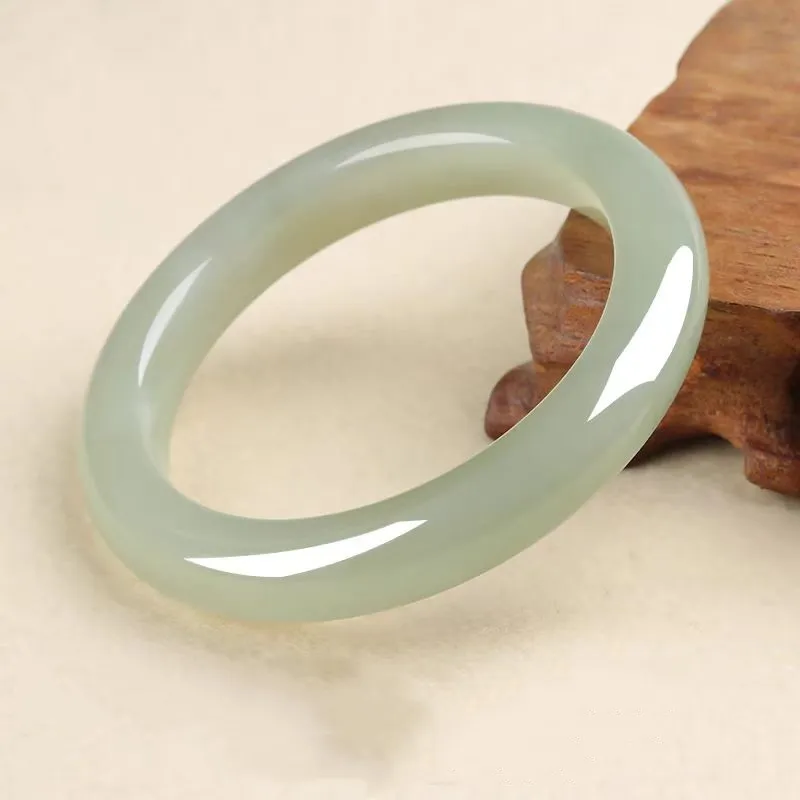 Cuizu Hetian Jade Bangles Pale Greenish White Jade Unisex-2
