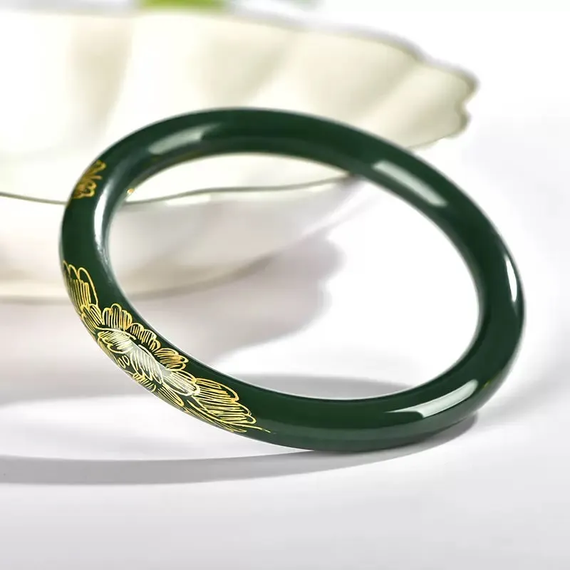 Cuizu Hetian Jade Bangles Green Jade Unisex-5