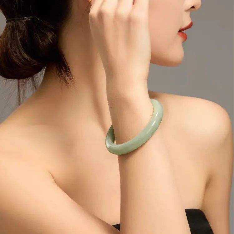 Cuizu Hetian Jade Bangles Pale Greenish White Jade Women's-4