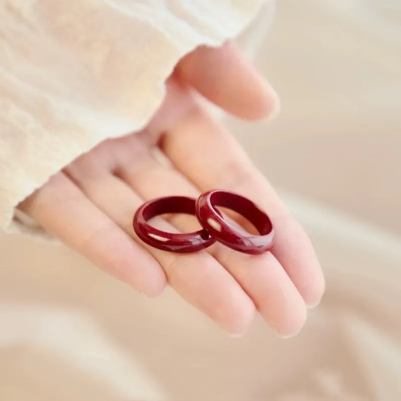 Cuizu Reconstructed Cinnabar Rings Unisex-4