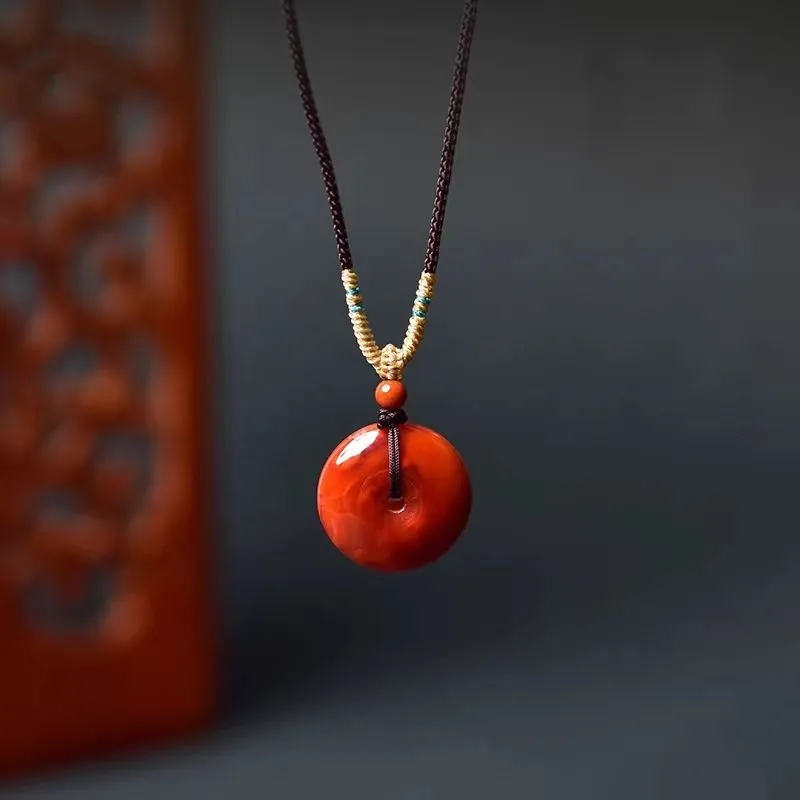Cuizu Southern Red Agate Jade Necklaces Unisex-4
