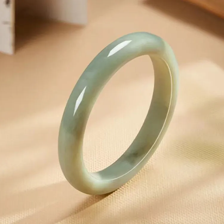 Cuizu Hetian Jade Bangles Pale Greenish White Jade Women's-3