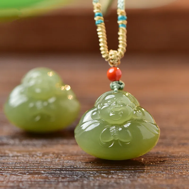 Cuizu Niche Premium Pendant, Zodiac Buddha Green Jade Unisex-5
