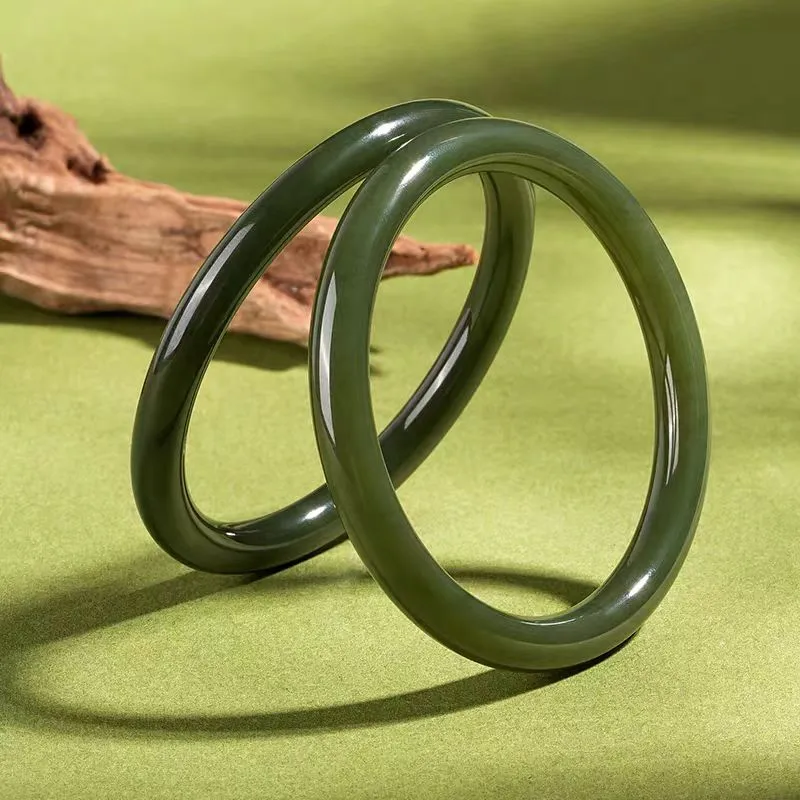 Cuizu Hetian Jade Bangles Green Jade Women's-5