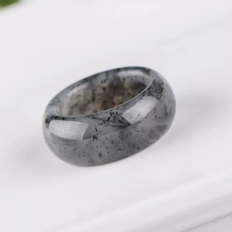 Cuizu Plain Circle High Quality Material Hetian Jade Ring Blue And White Unisex-2