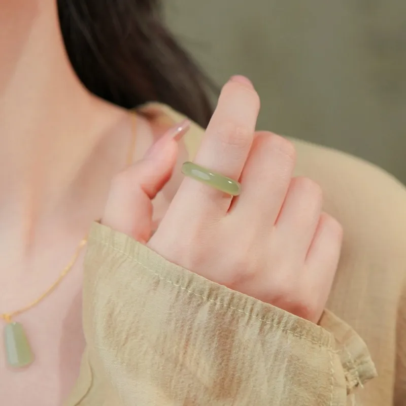 Cuizu Hetian Jade Rings Green Jade Unisex-2