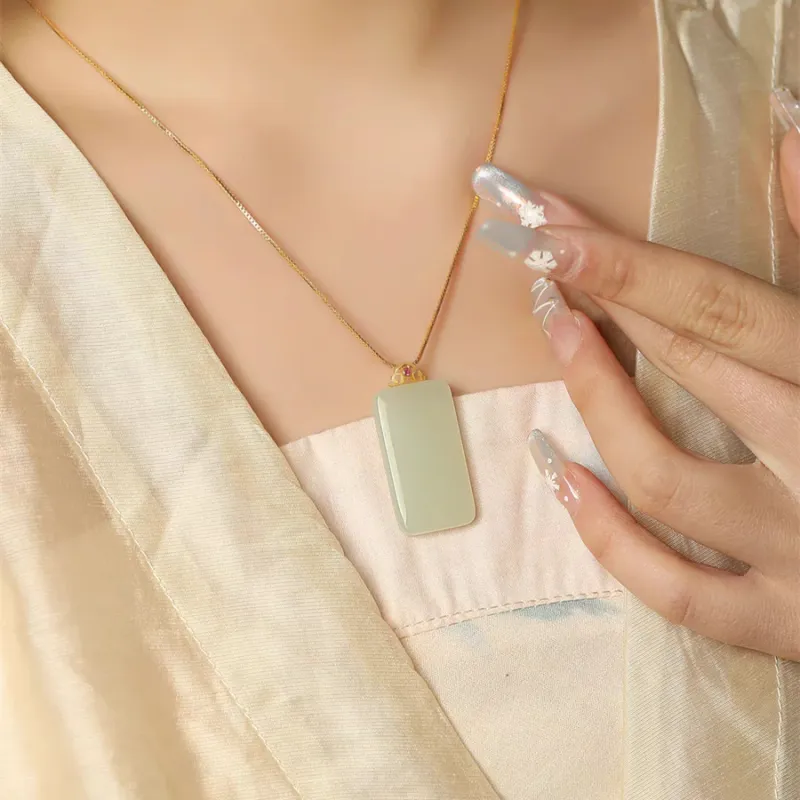 Cuizu 18K Gold Hetian Jade Pendants Women's White Jade-2