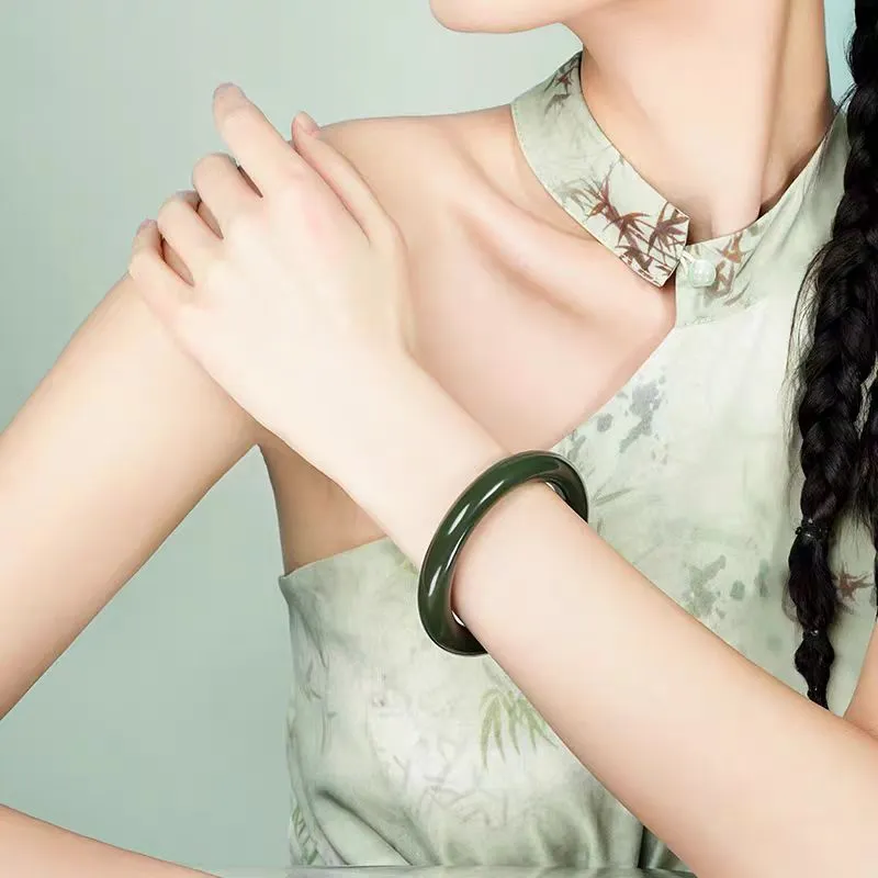 Cuizu Hetian Jade Bangles Green Jade Women's-2