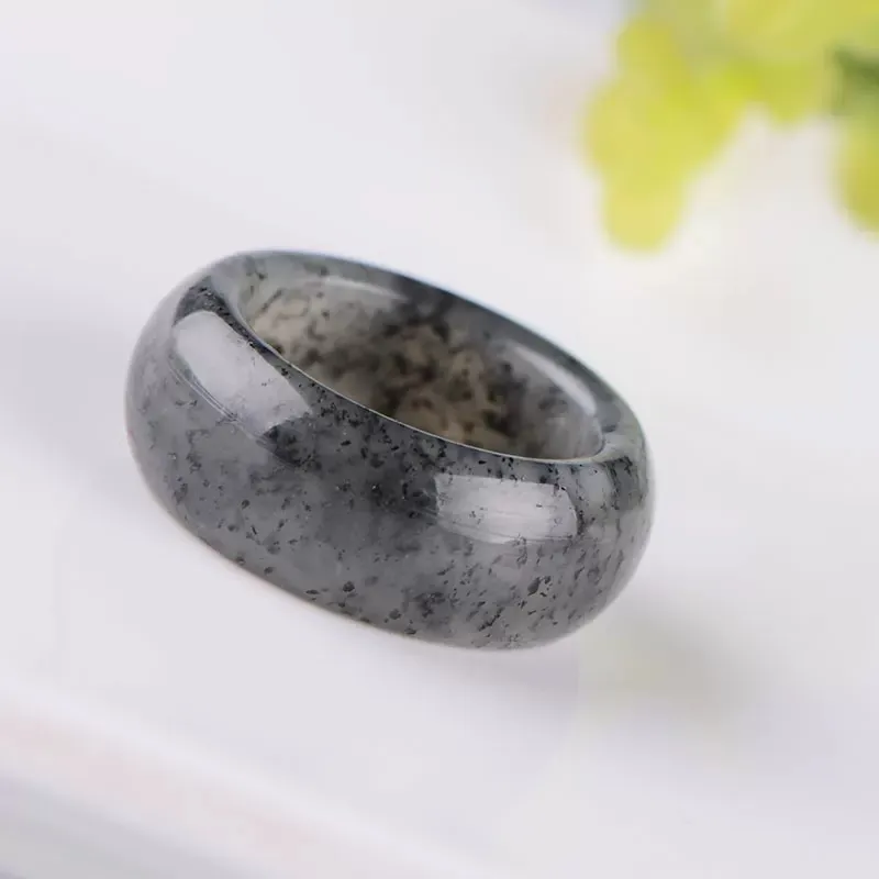 Cuizu Plain Circle High Quality Material Hetian Jade Ring Blue And White Unisex-4