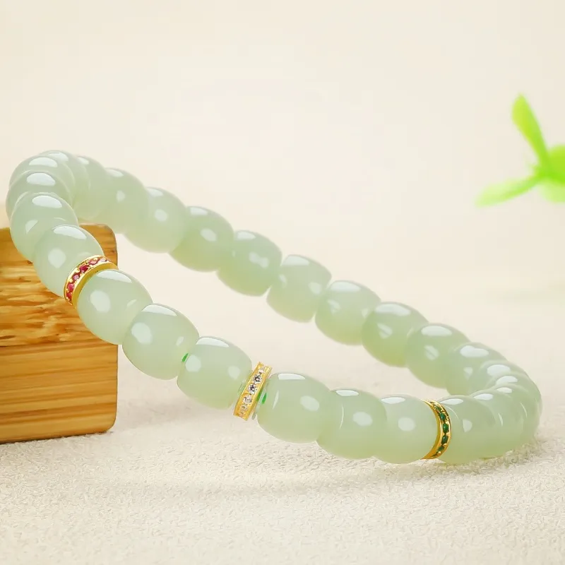 Cuizu Hetian Jade Bracelets Pale Greenish White Jade Unisex-3