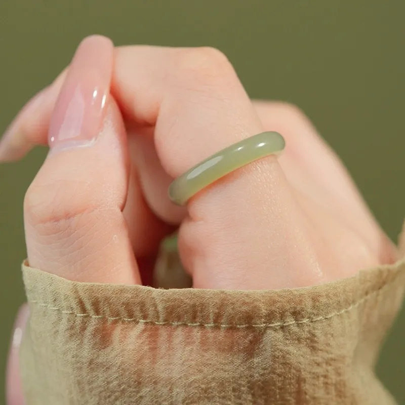 Cuizu Hetian Jade Rings Green Jade Unisex-5
