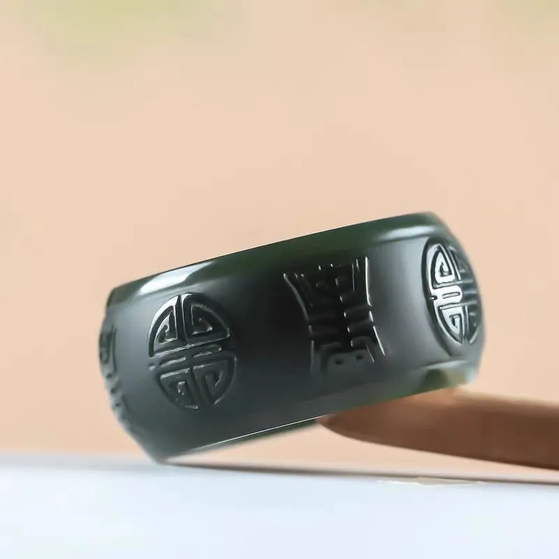 Cuizu Hetian Jade Rings Green Jade Unisex-4