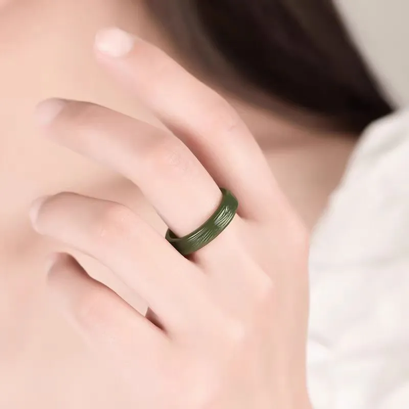 Cuizu Hetian Jade Rings Green Jade Unisex-3