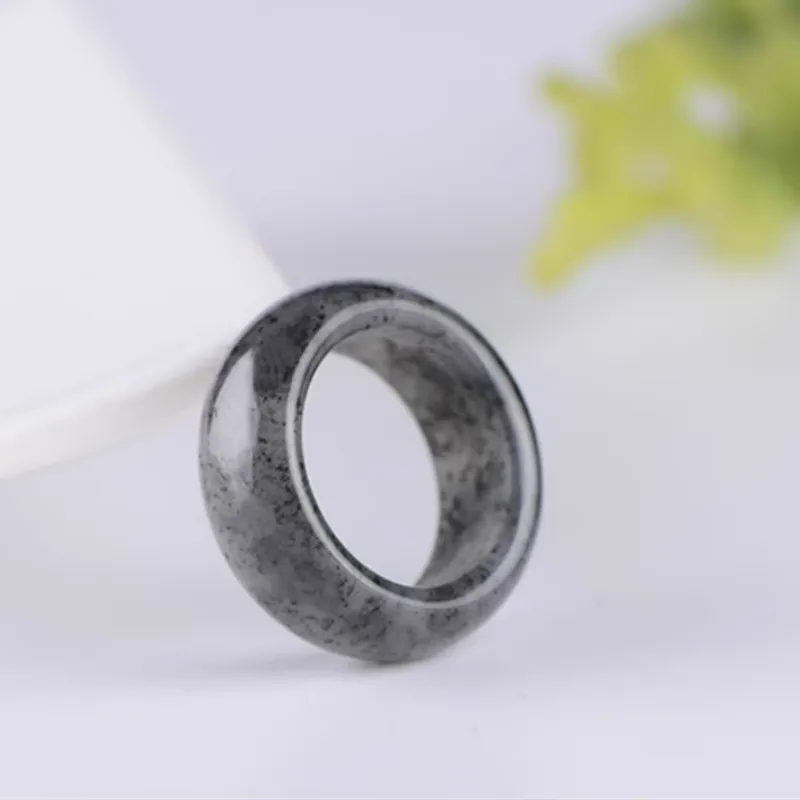 Cuizu Plain Circle High Quality Material Hetian Jade Ring Blue And White Unisex-3