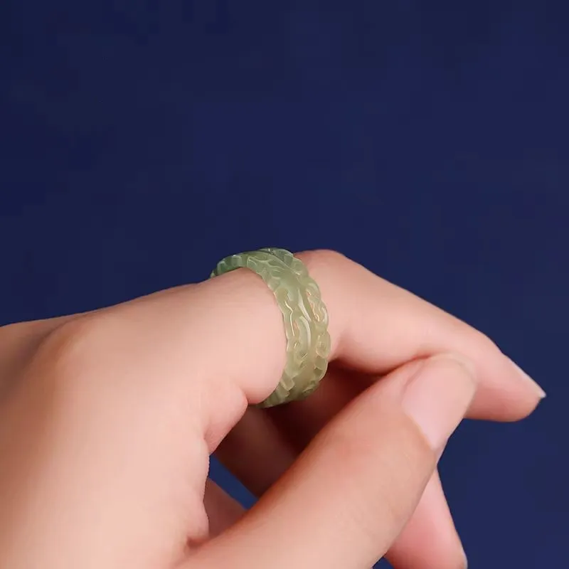 Cuizu Hetian Jade Rings Green Jade Unisex-4