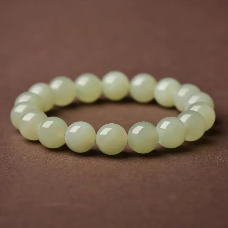 Cuizu Hetian Jade Bracelets Unisex Pale Greenish White Jade-3