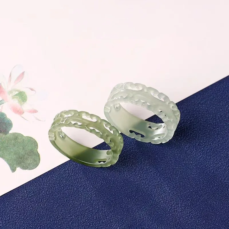 Cuizu Hetian Jade Rings Green Jade Unisex-7