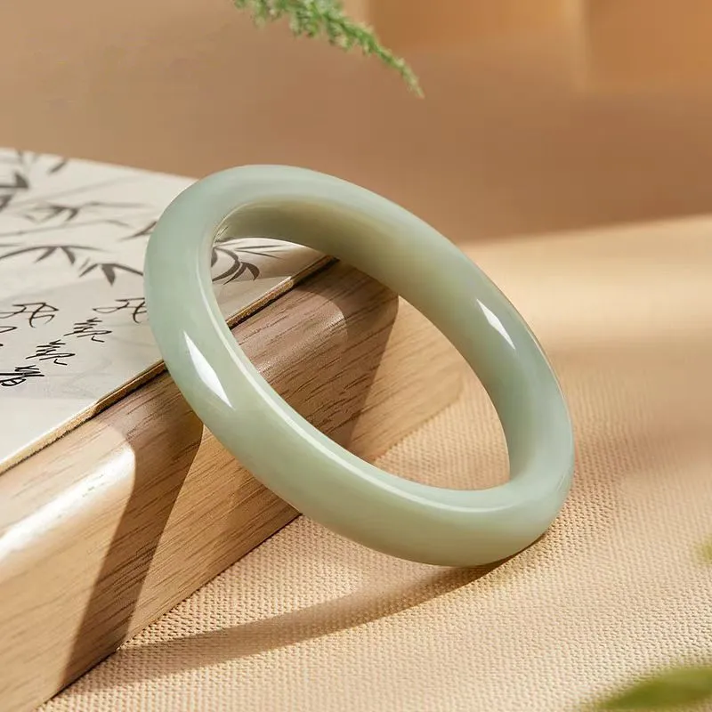 Cuizu Hetian Jade Bangles Pale Greenish White Jade Women's-1