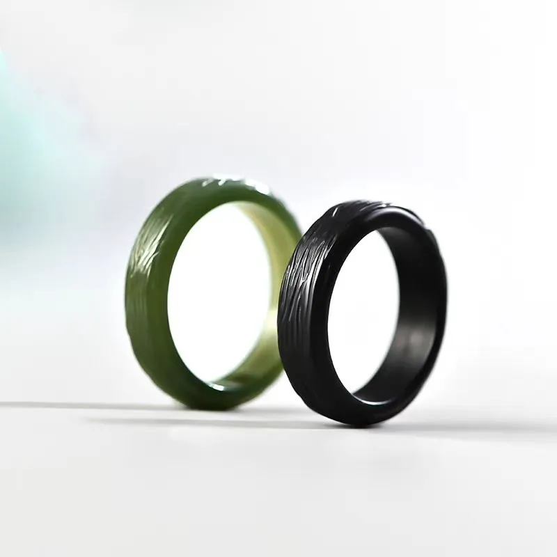 Cuizu Hetian Jade Rings Green Jade Unisex-2