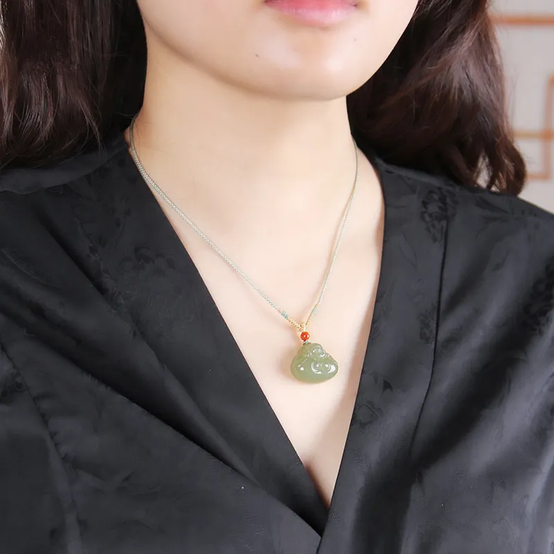 Cuizu Niche Premium Pendant, Zodiac Buddha Green Jade Unisex-2
