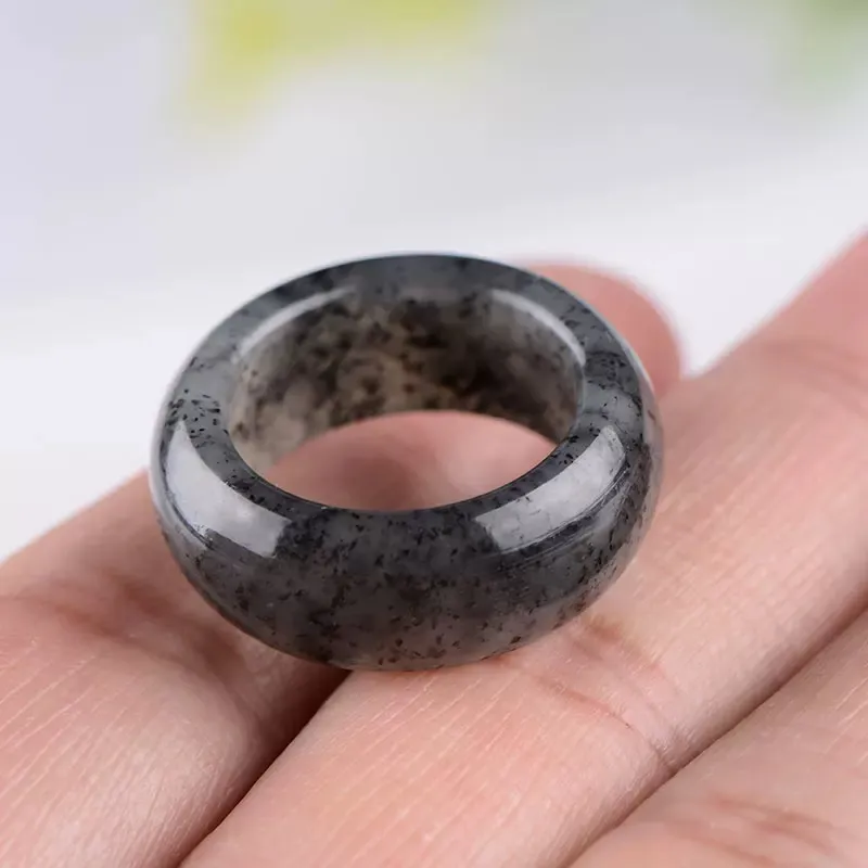Cuizu Plain Circle High Quality Material Hetian Jade Ring Blue And White Unisex-5