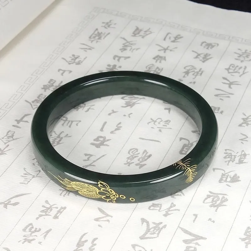 Cuizu Hetian Jade Bangles Green Jade Unisex-1