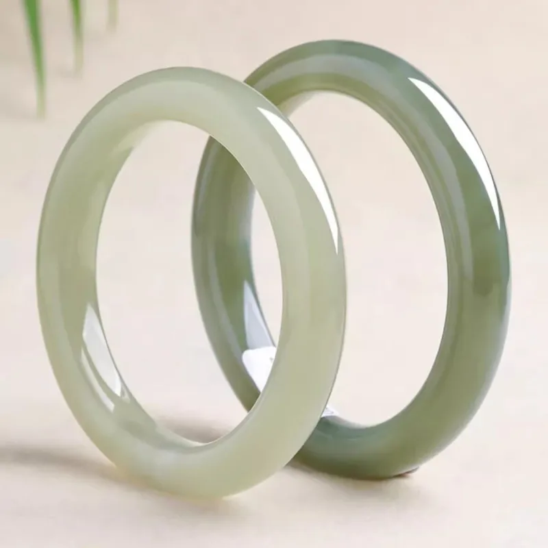 Cuizu Hetian Jade Bangles Pale Greenish White Jade Unisex-5