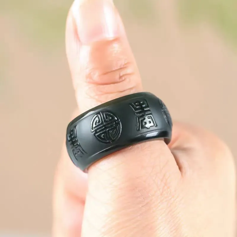 Cuizu Hetian Jade Rings Green Jade Unisex-5