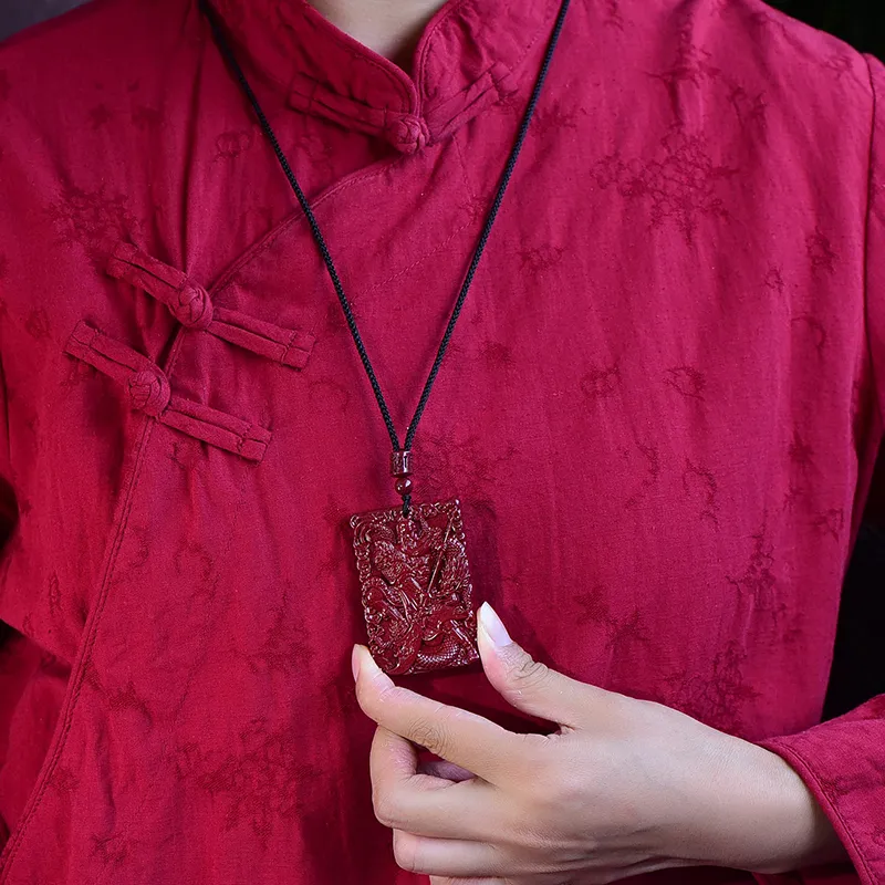 Cuizu Reconstructed Cinnabar Necklaces Men's-3