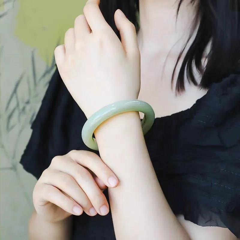 Cuizu Hetian Jade Bangles Pale Greenish White Jade Unisex-3