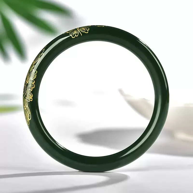 Cuizu Hetian Jade Bangles Green Jade Unisex-4