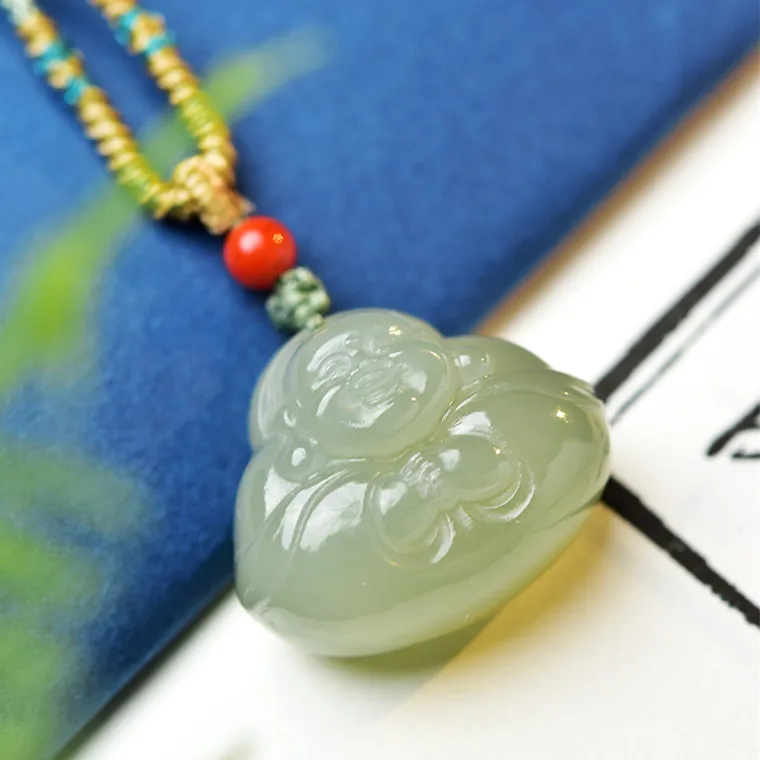 Cuizu Niche Premium Pendant, Zodiac Buddha Green Jade Unisex-3