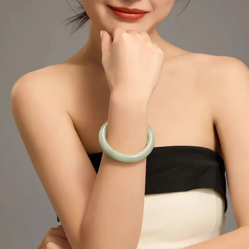Cuizu Hetian Jade Bangles Pale Greenish White Jade Women's-5