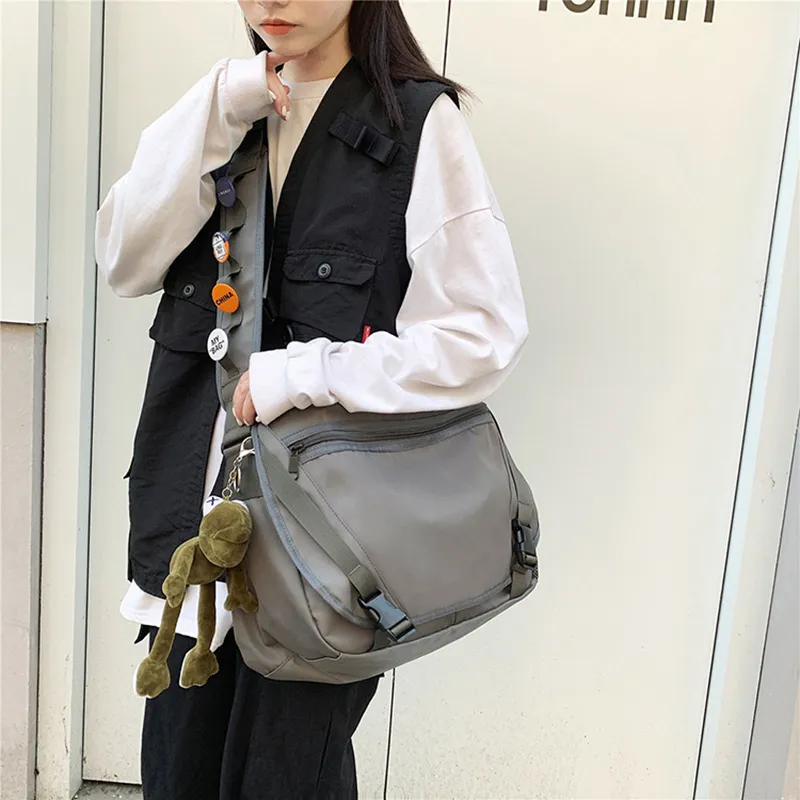 ALOENEY Nylon Crossbody Bag, Shoulder Bag Regular Unisex Gray/Black-1
