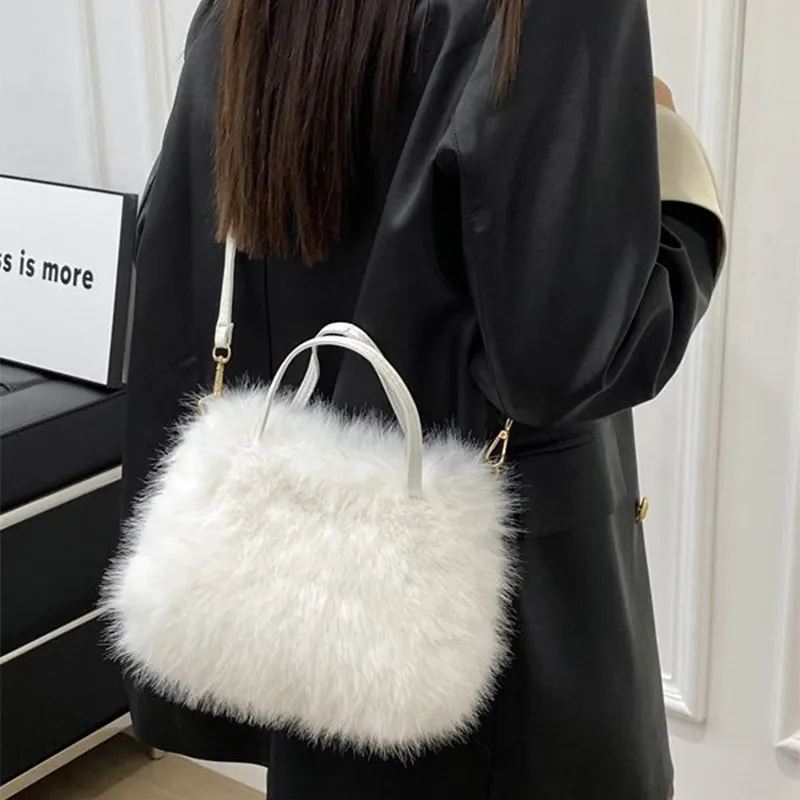 ALOENEY Faux Fur Shoulder Bag, Crossbody Bag, Handbag Regular Women's Multicolor-1