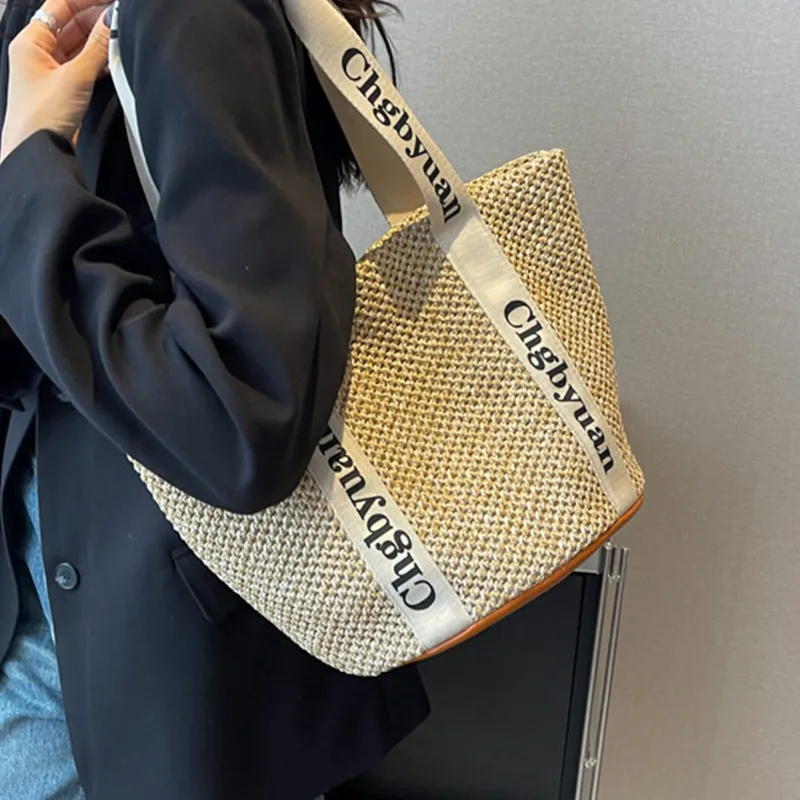 ALOENEY Straw Shoulder Bag Regular Women's White/Khaki-6