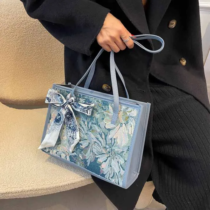 ALOENEY Shoulder Bags Blue[Includes Silk Scarf]-2