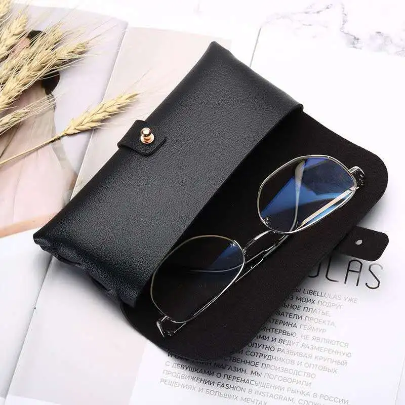 ALOENEY Leather Eyeglass Pouch Large Size Unisex Black/White-2