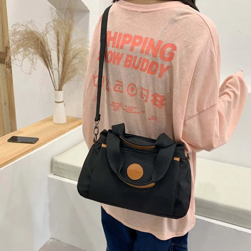 ALOENEY Nylon Fabric Portable Crossbody Bag, Shoulder Bag Women's Khaki/Black/Pink/Green/Gray-5