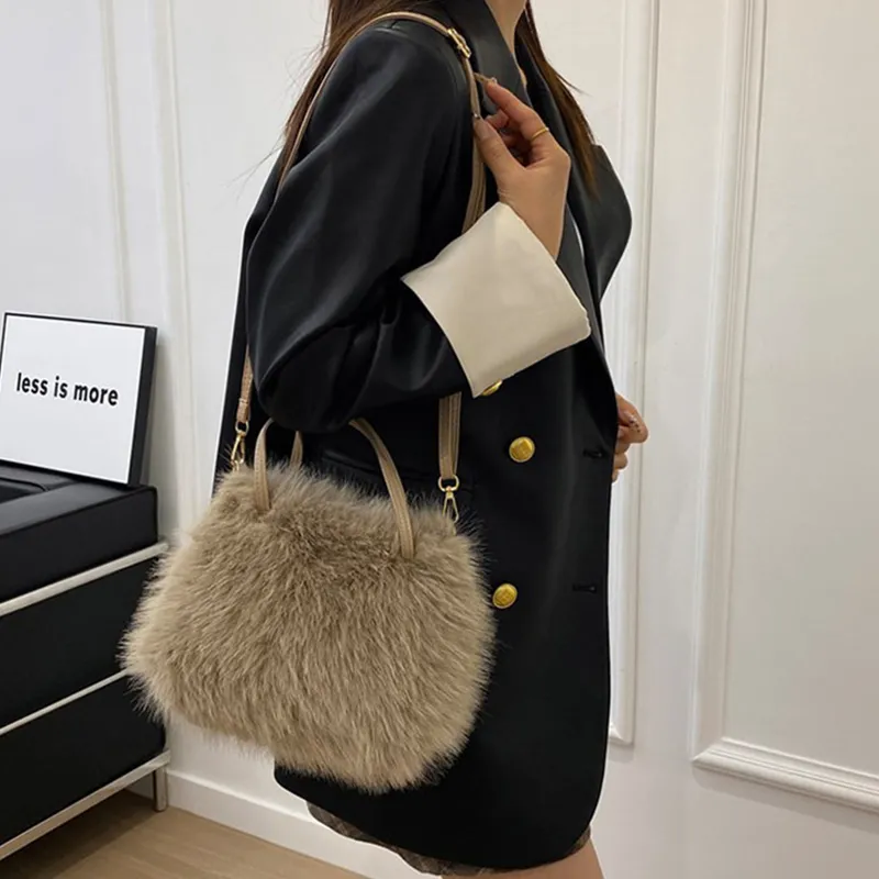 ALOENEY Faux Fur Shoulder Bag, Crossbody Bag, Handbag Regular Women's Multicolor-7