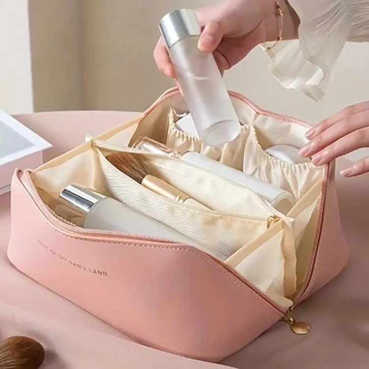 ALOENEY PU Toiletry Bag, Makeup Bag Regular Women's Milk Apricot White/Rose Pink/Classic Black-5