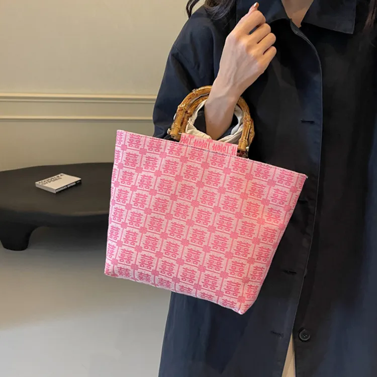 ALOENEY Fabric Tote Bag, Shopping Bag, Handbag Large Size Women's Pink/Burgundy-3