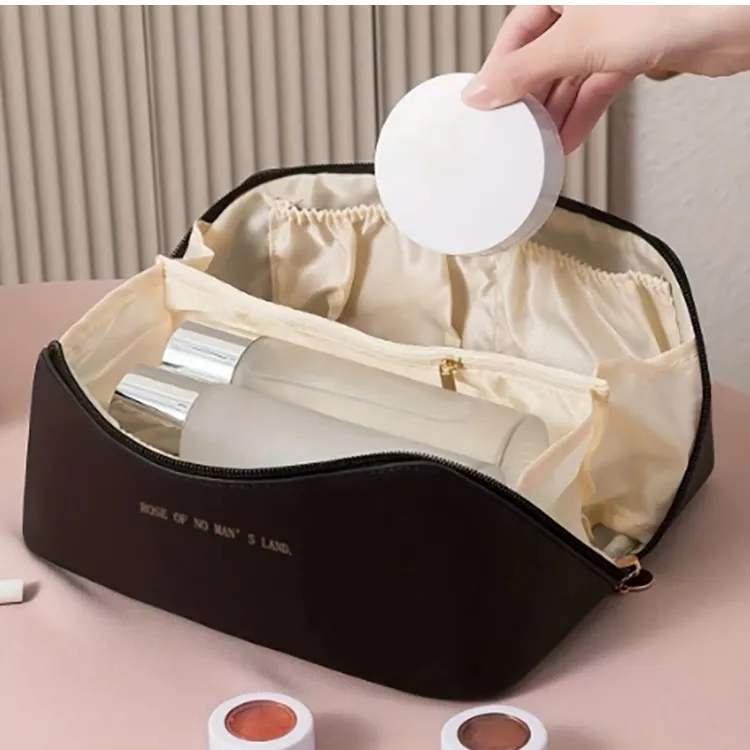 ALOENEY PU Toiletry Bag, Makeup Bag Regular Women's Milk Apricot White/Rose Pink/Classic Black-7
